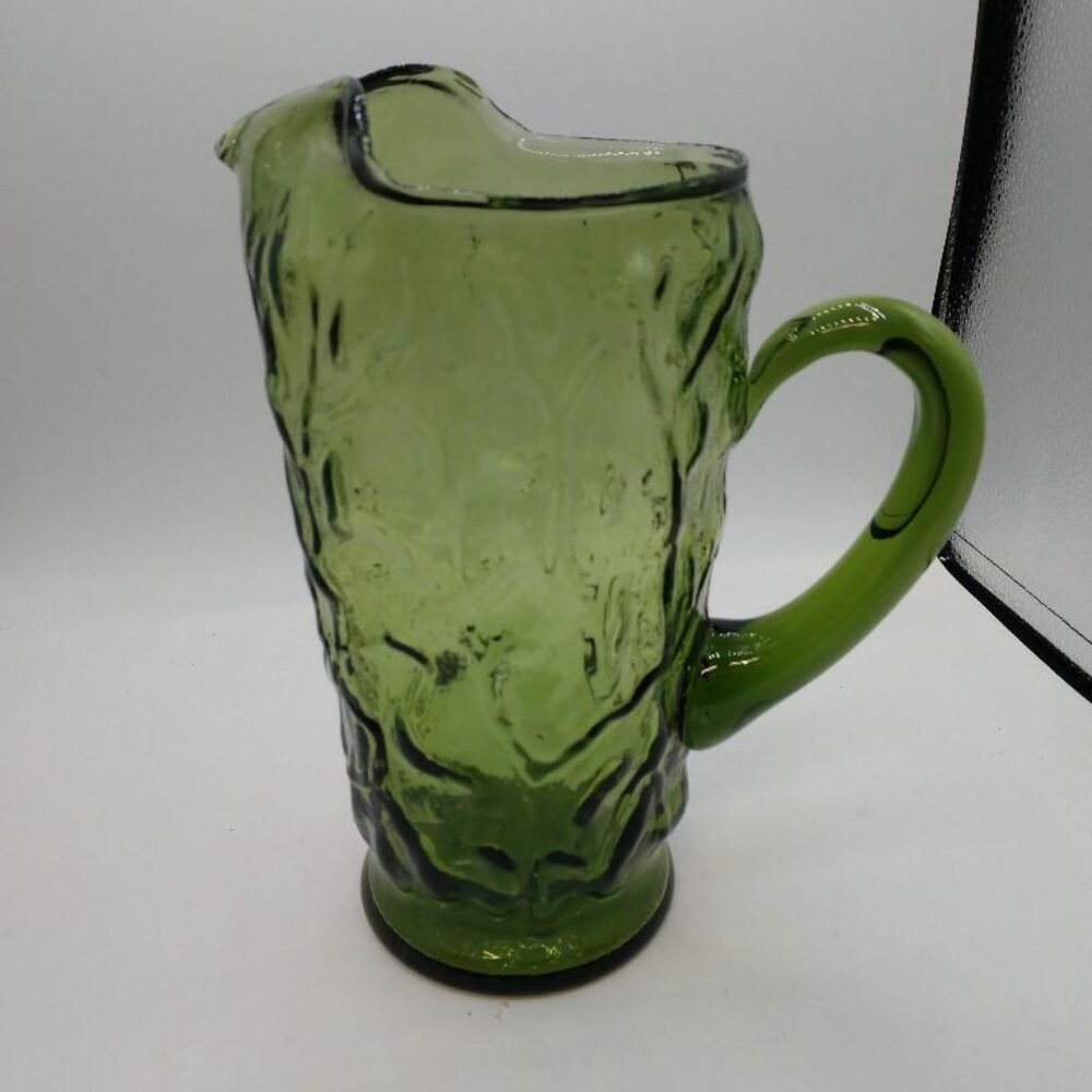 Vintage Avocado Green Seneca Glass Driftwood Morgantown Pitcher